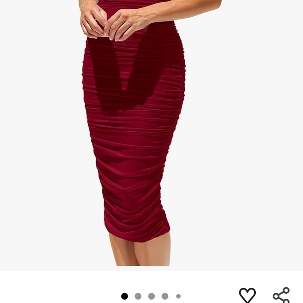 Elegant Burgundy Ruched Midi Dress